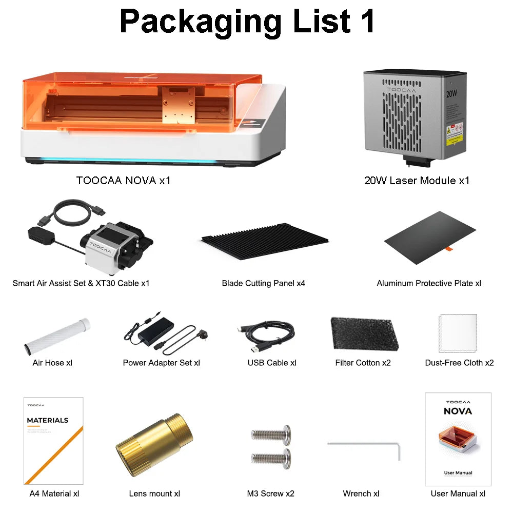 TOOCAA NOVA 20W Beginner-Friendly Laser Engraver With Smart Air Assist & Camera Enclosed Desktop Laser Cutter Machine Auto Focus
