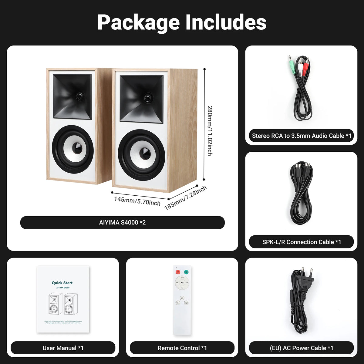 AIYIMA S4000 Studio Monitor Speaker 40WX2 Bluetooth 5.0 Balanced RCA/XLR Input Subwoofer Output Wood Active Bookshelf Speakers