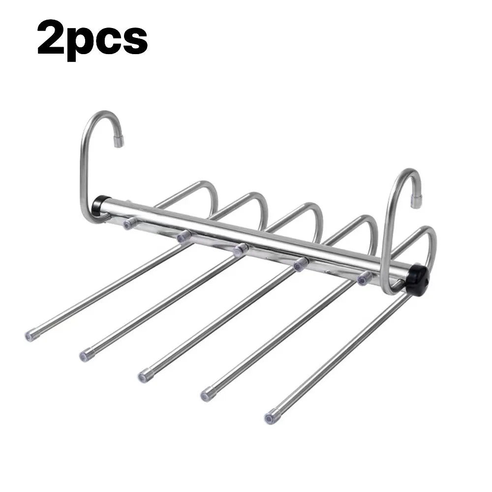 Stainless Steel Folding Pants Hanger – Multi-Layer Magic Clips & Retractable Space-Saving Organizer