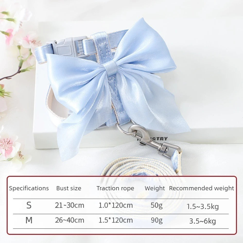 1Pcs 120cm Cat Harness Leash Set with Big Bow Cute Pet Vest Chest Walking Outdoor Small Dog Kitten Breathable Soft Safety Strap