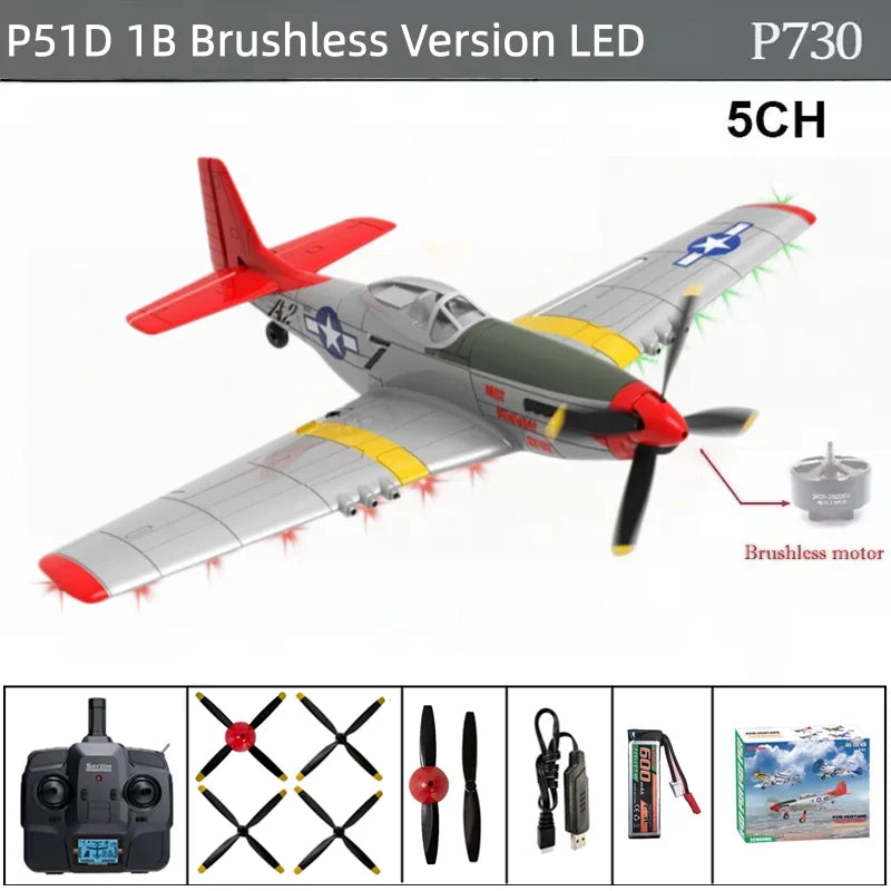 New P51D Mustang Remote Control Aircraft 2.4G One Click Aerobatic Flight 5CH Glider RTF Equipped with Xpilot Stability System