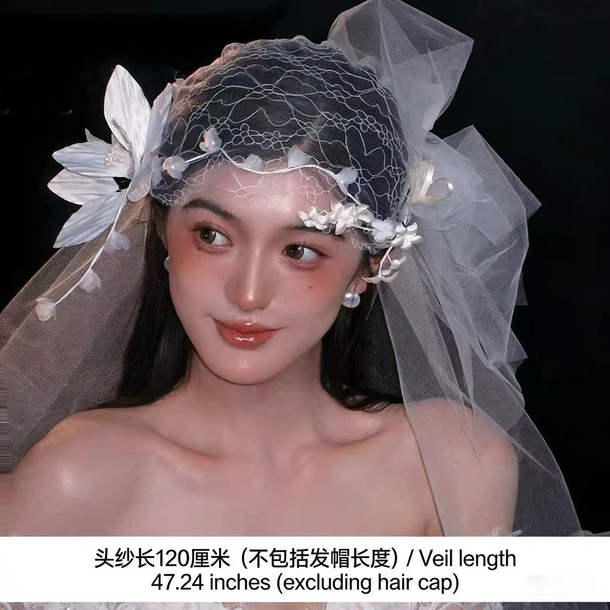 French Handmade Lace Flower Veil Hat Sweet Premium Wedding Headgear Wedding Hair Accessories