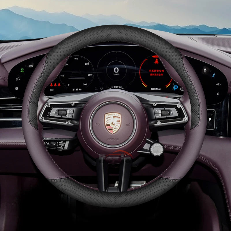 Leather Car Steering Wheel Cover for Porsche Cayenne Macan Panamera 718 2024 2025 Accessories