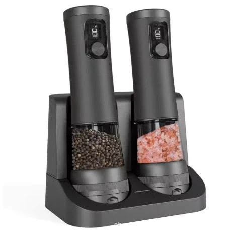 2026 New Electric Salt and Pepper Grinder Set with 5 Adjustable Coarseness Levels, LED Display, Designed for One-Handed Cooking