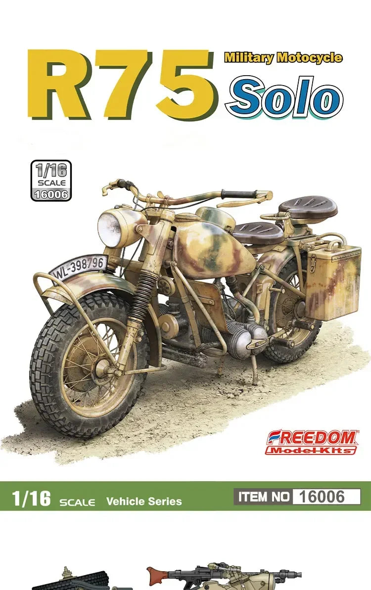 Freedom Assembling Model Kit F16006 R75 military Motorcycle Solo 1/16