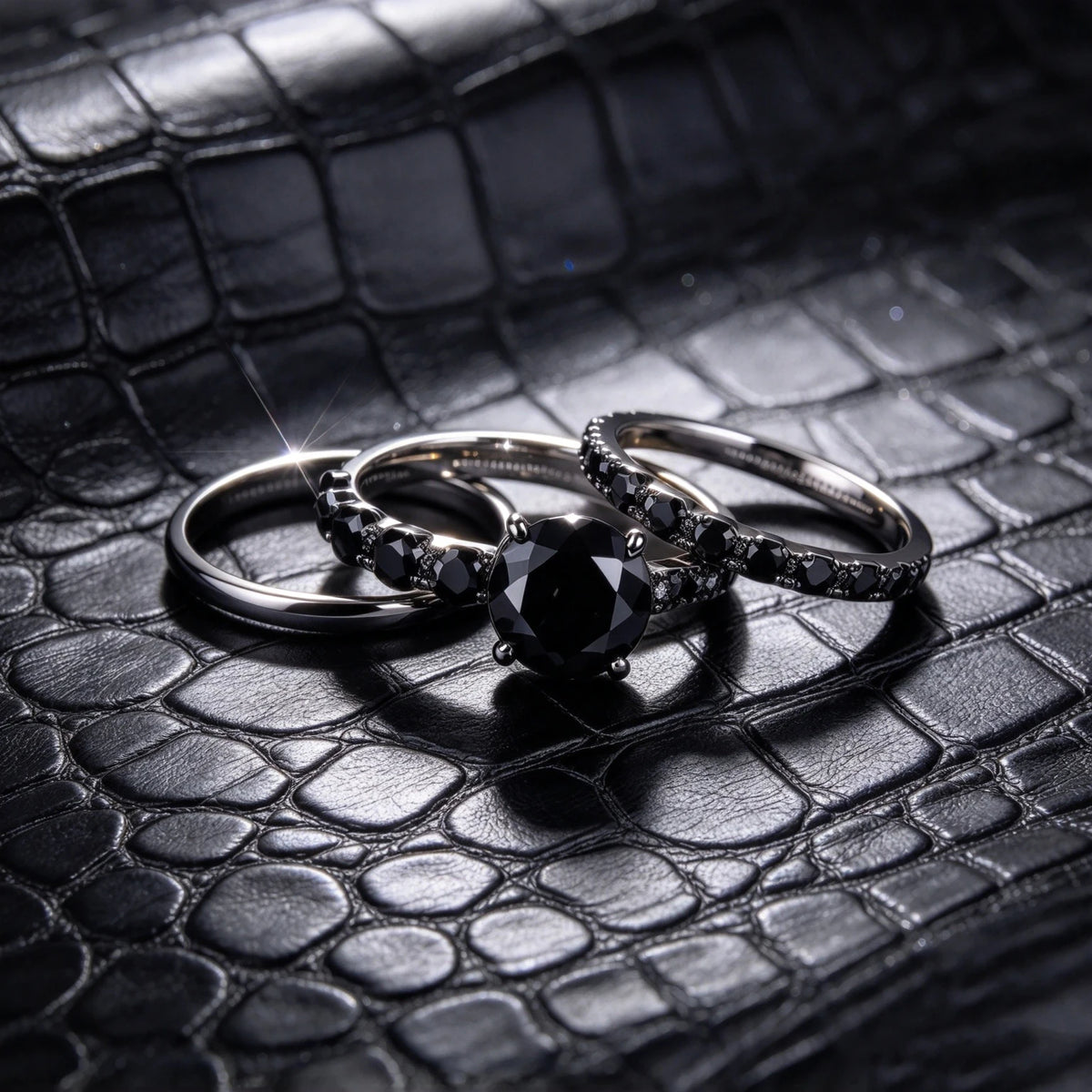 Female Luxury Black Zircon Stone Engagement Ring Set Promise Love Wedding Jewelry For Women