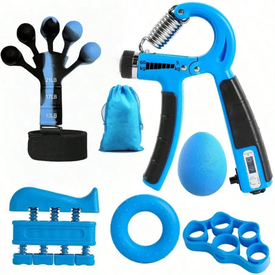 Adjustable Counting Hand Gripper 5-Piece Set: Forearm Trainer, Finger Stretch Rope, Grip Ring & Stress Ball for Strength Trainin
