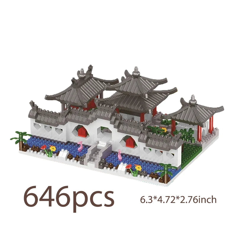 2172PCS Suzhou Garden Building Blocks Chinese Architecture Microparticle Model Educational Toy Christmas Gifts, Birthday Gifts