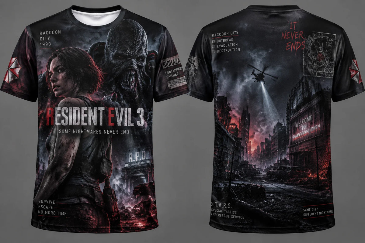Resident Evil 3 Nemesis Graphic T-Shirt Black Red Horror Print Short Sleeve Tee