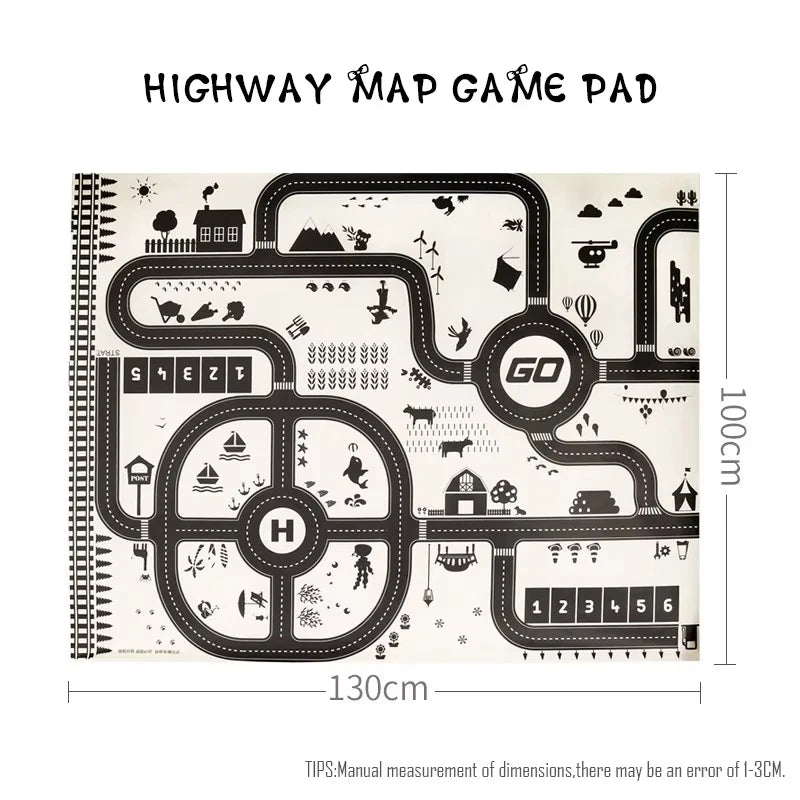 130*100CM Road Map Carpet For Kids Parking Lot Roadmap 83*58CM City Traffic Map of Road Carpet Traffic Signs Baby Play Mat Toys