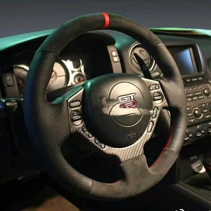 Hand-stitched Suede Car Steering Wheel Cover for Nissan GTR GT-R R35 Nismo 2008-2016 Full Coverage Steering Wheel Accessory