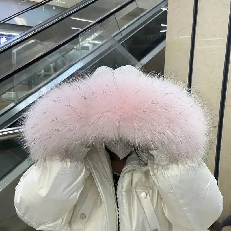 Real Raccoon Fur For Parka Hood Trim Fashion Warm Removable Collar Thick Fur Scarf For Women Coat Jacket Female Wraps Winter