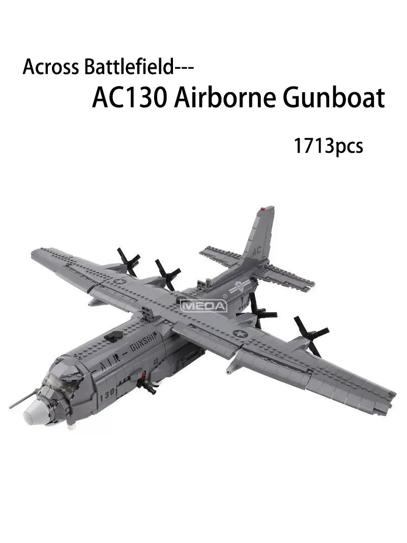 Military Army Bricks Series The AC130 Aerial Gunboat Set WW2 US Plane Building Blocks Classic Model Plane Educational Toys