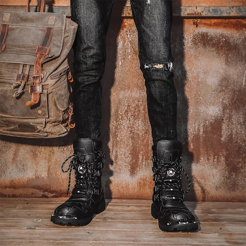 Motorcycle boots four season new men's outdoor fashion plus size high top Cycling shoes comfort anti-collision protective boots