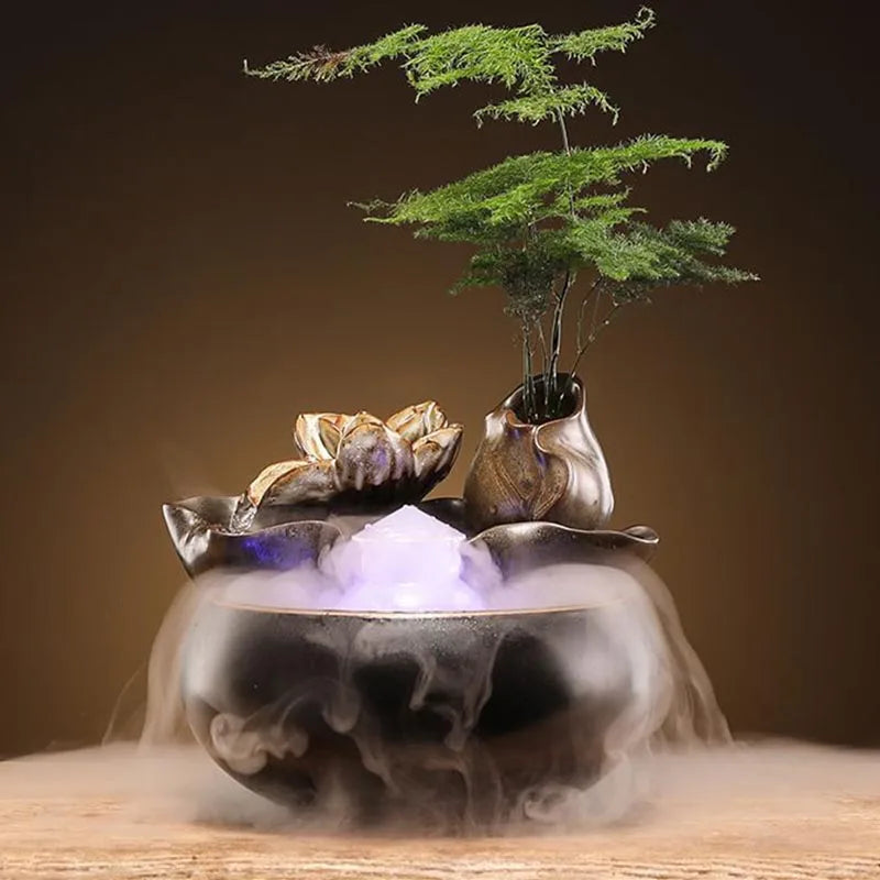 Creative Lotus Fountain Water Tank Living Room Spray Water Humidification Atomized Fish Tank Decoration Office Desktop Ornament