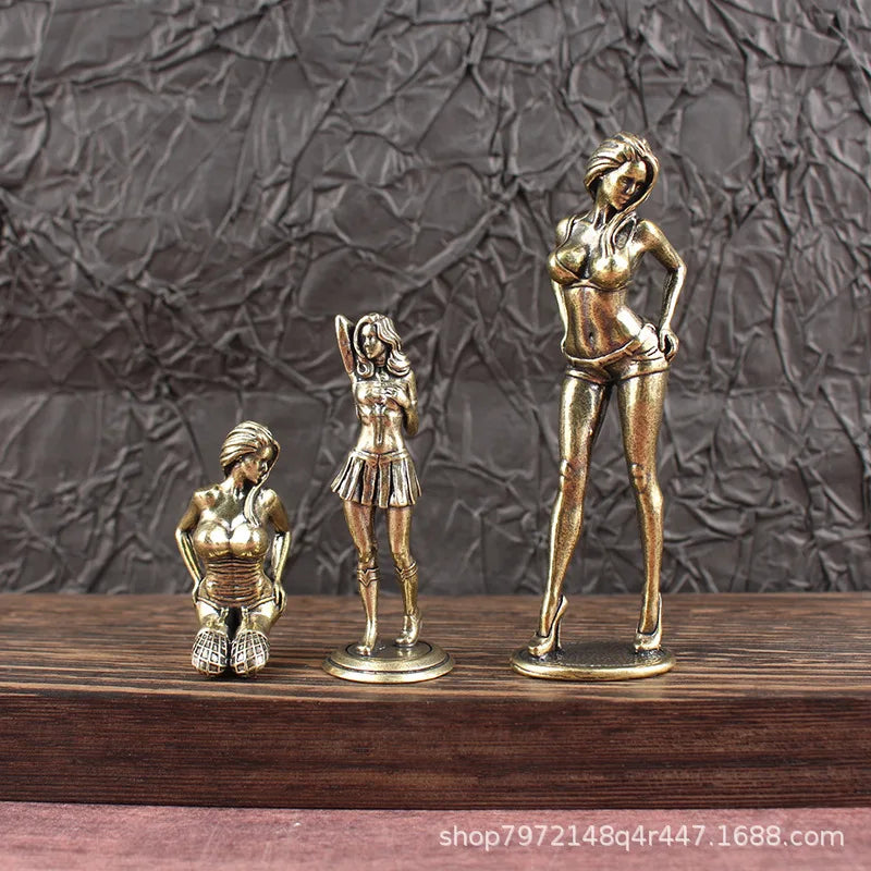 Brass Bikini Girl Sculpture Retro Figurine Art Deco Desktop Ornament Unique Office Desk Decor Collectible Gift For Adult