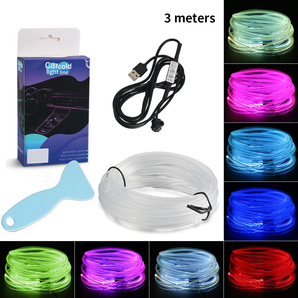 1/2/3/4/5M Car LED Ambient Lights Strip RGB Neon Optical Fiber Multiple Mode Interior Atmosphere Lighting DIY USB EL Wiring Lamp
