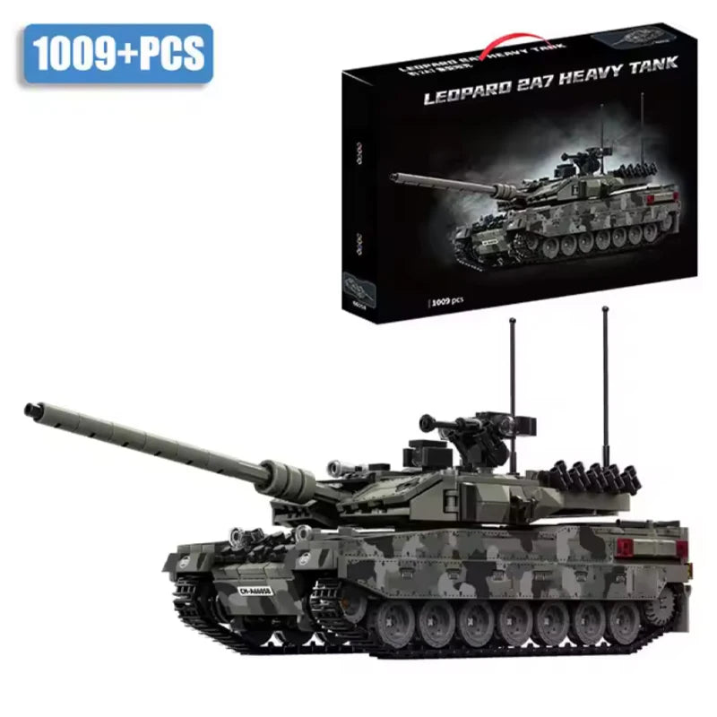 1007pcs Military Series Building Blocks Model War Leopard 2A7 Heavy Tank Bricks Sets WW2 Creative Toys Adult Gifts Room Decor