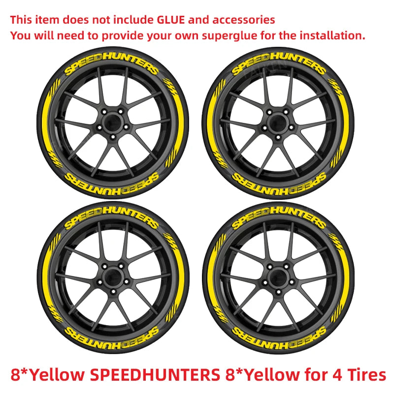 Yellow SPEEDHUNTERS 3D Tire Letter Sticker Car Auto Wheel Decor Decals Water Proof Trendy Vehicle Wheel Styling No Glue Required
