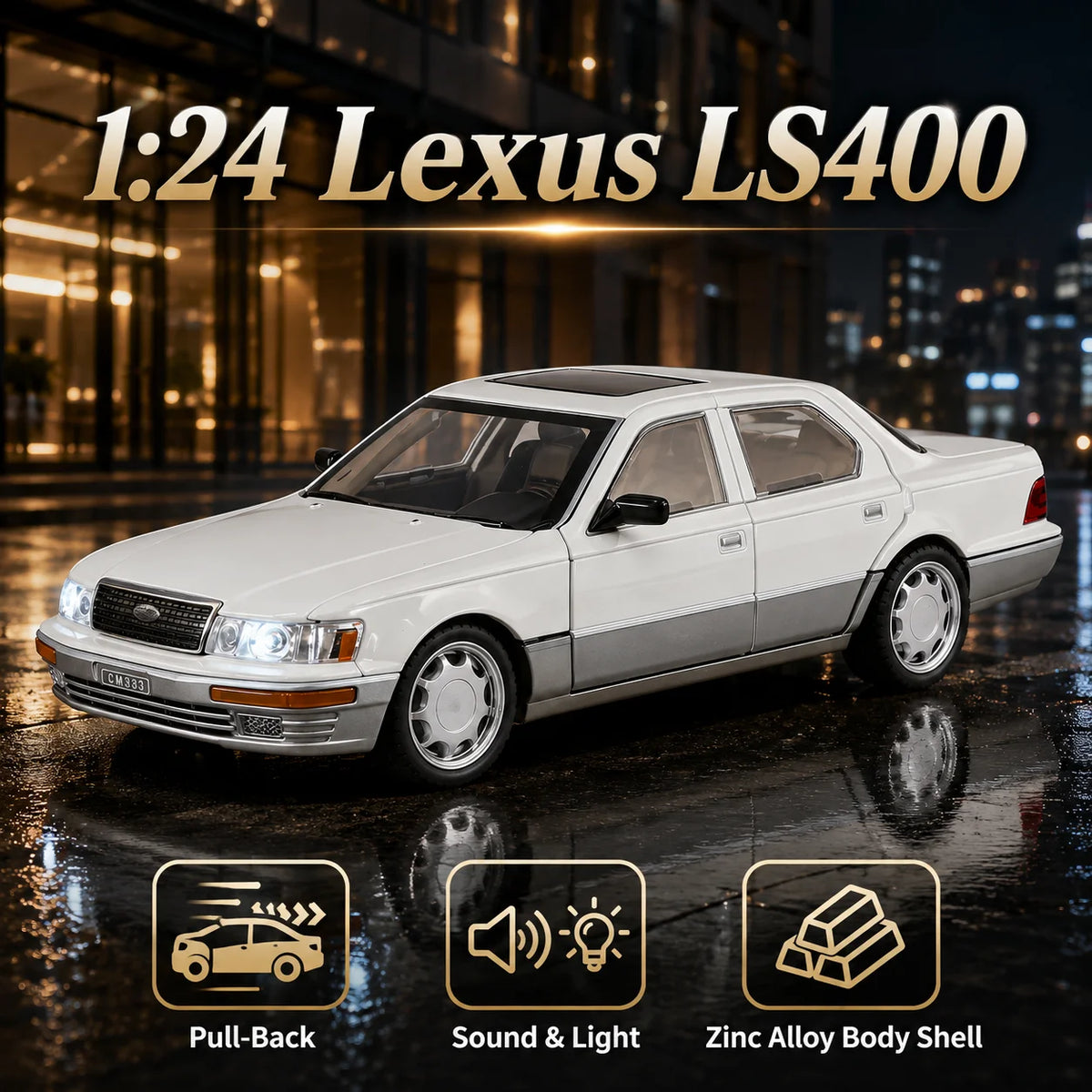 1/24 Lexus LS400 Classical Toy Car Model Diecast Alloy Metal Miniature Vehicle Model Sound & Light Collection Gift For Boyfriend
