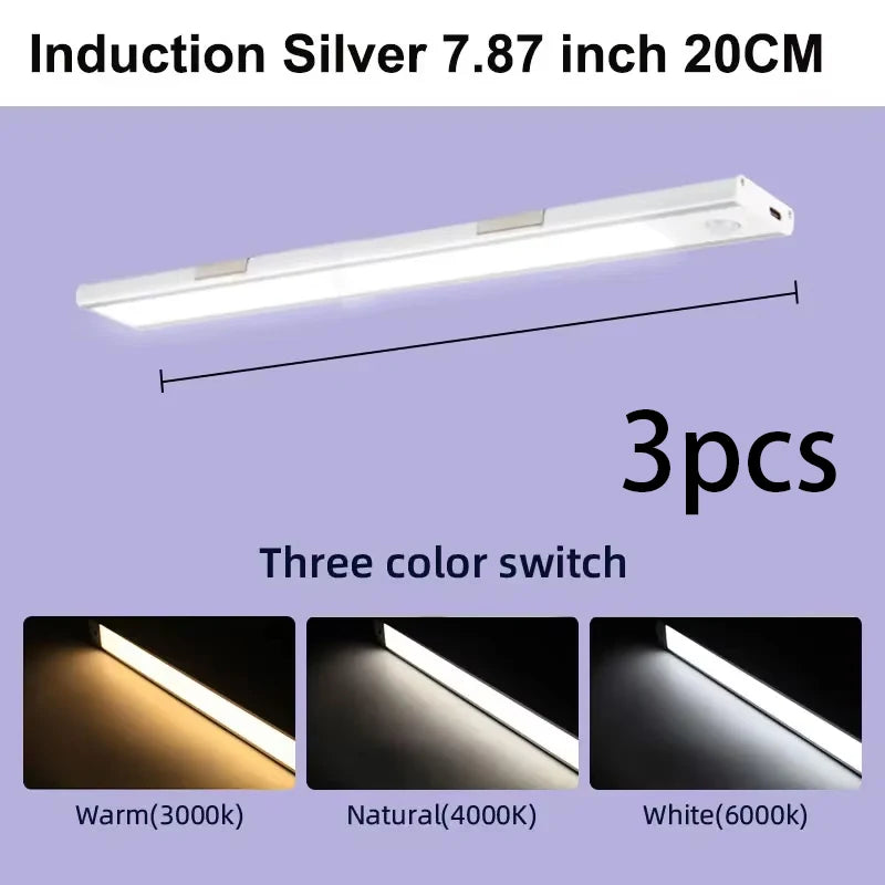 Motion Sensor Cabinet Lights Dimmable LED Night Light Wireless USB Rechargeable Led Tube Light for Wardrobe 3Colors Night Lamp