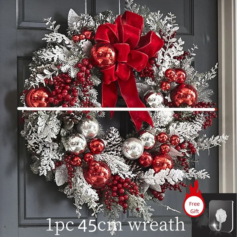 Christmas Wreath Rattan Set Christmas Decorations Bow Flower Garland For Front Door Hanging Christmas Ornaments New Year Decor