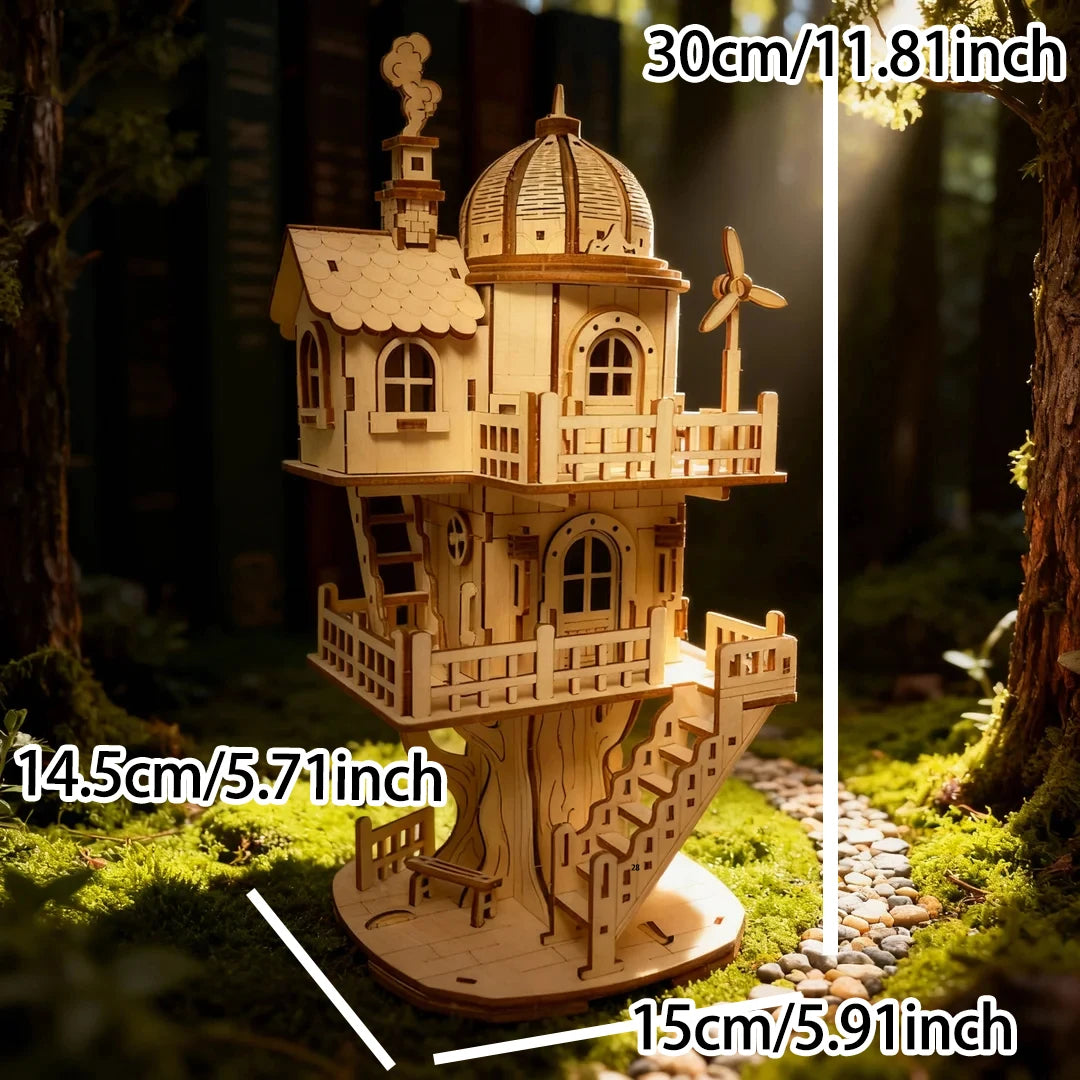 3D Stereo Puzzle Tree House Wooden DIY Puzzle Model Desktop Decoration Ornaments Holiday Gift