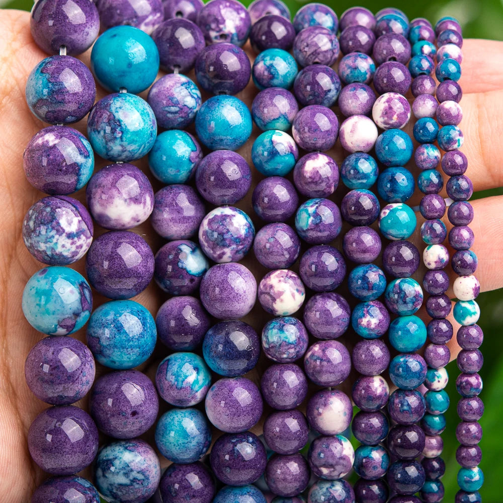 PURPLE BLUE RAINBOW STONE BEADS ROUND LOOSE BEADS 6/8/10/12MM FOR DIY HANDMADE JEWELRY BRACELET MAKING SPACER BEADS SUPPLIES