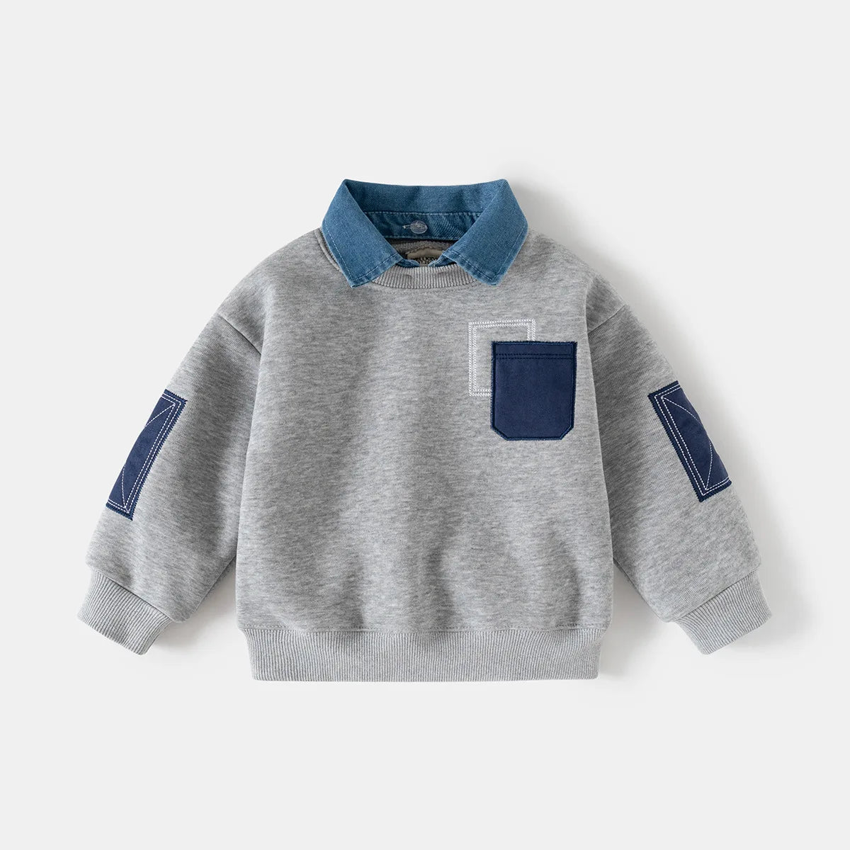 1-8Y Autumn Winter Boys Sweatshirt Fleece Lined Kid's Fake Two-Piece Child's Clothing Korean Style Cotton Kids Pullover Top