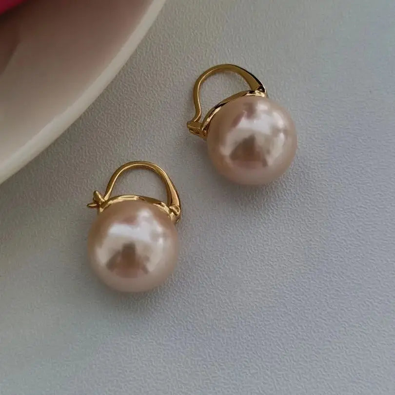 VOBIPY 925 Sterling Silver Earring Pink Color Pearl Earring For Women Wedding Party Gift Fashion Jewelry 12-14mm Shell Pearl