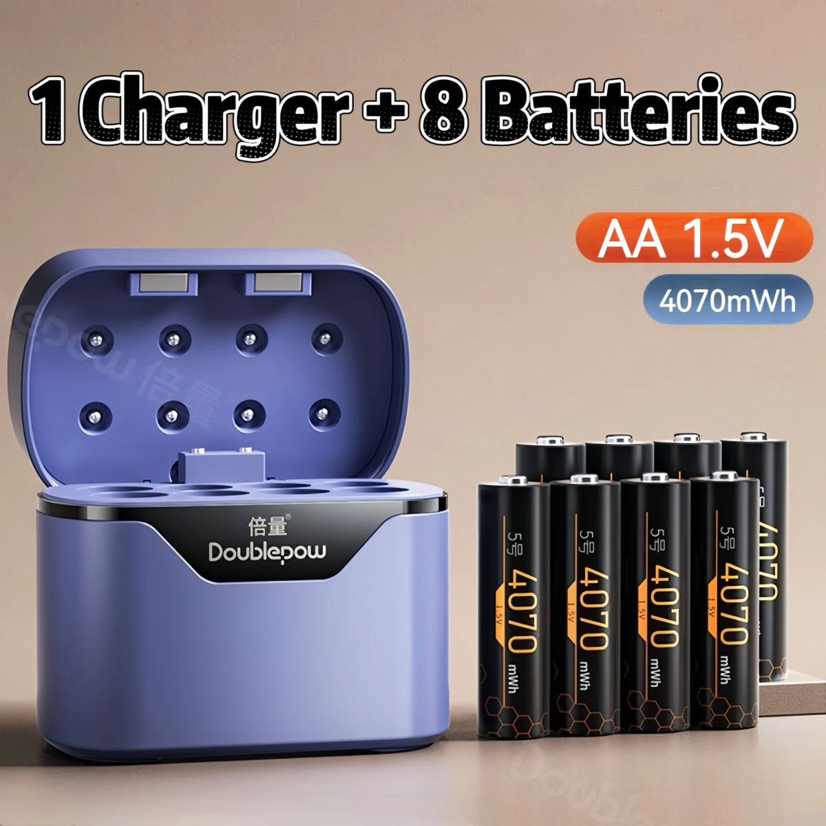 8PCS AA Lithium Battery 1.5V 3400mWh 4070mWh with 8 Slots USB NIMH Lithium Battery LED Light Display Charger for Monitor Camera