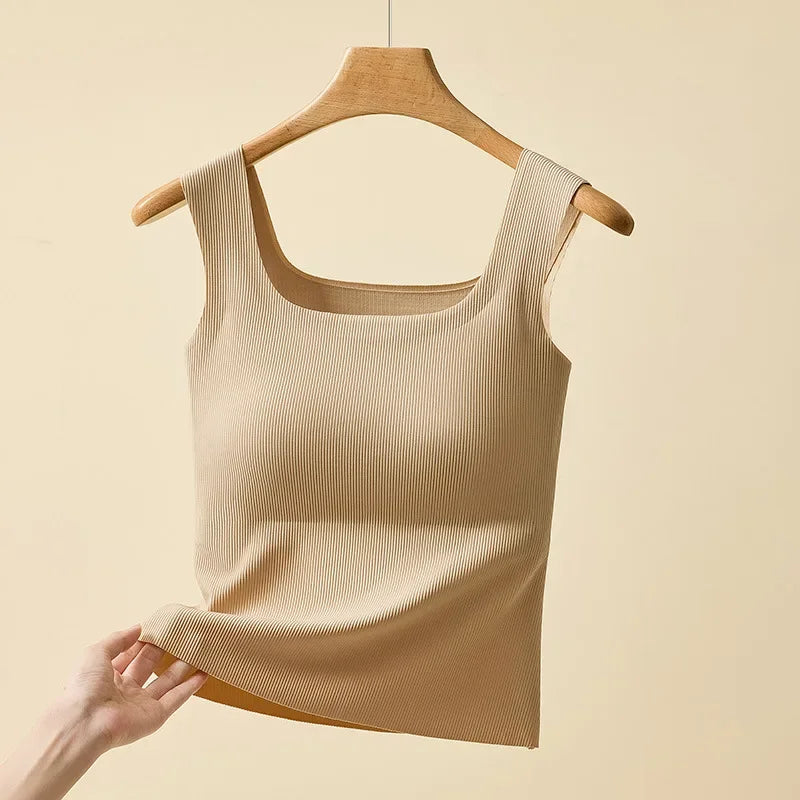 For 35-105kg 2025 New Seamless Plus Size Camisole Top for Women with Fixed Cup Build-in Bra Beautiful Back Underwear Tummy Cover