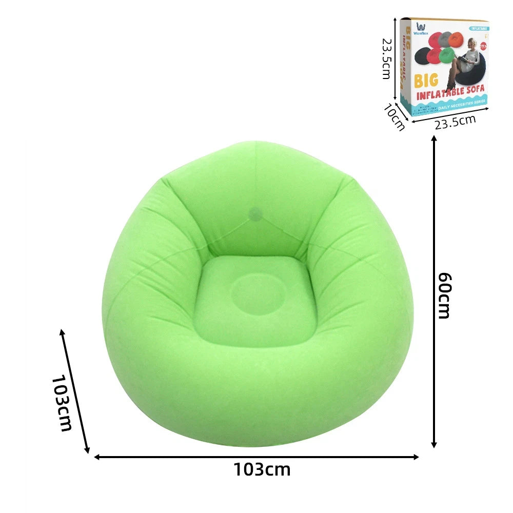 Round Flocked Inflatable Lazy Sofa, Bean Bag Chair, Soft Skin-Friendly Inflatable Lounge Couch For Indoor Bedroom Dorm Rest