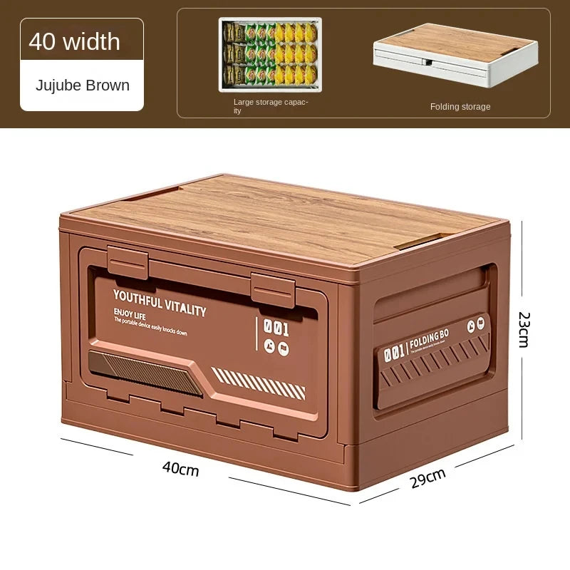 Wooden Lid Folding Storage Box Portable Outdoor Camping Organizer Industrial Storage Bin For Car Trunk Household