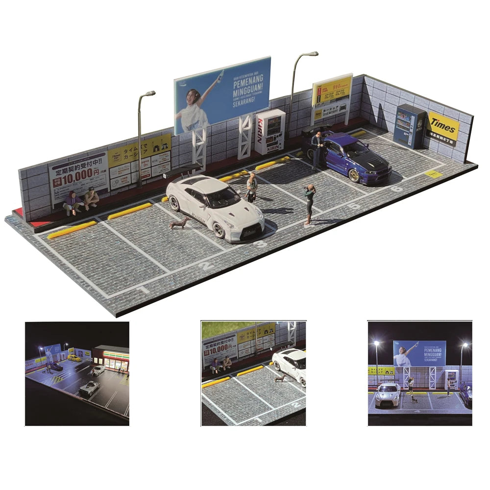 G Fans 1/64 Scale Diecast Car Garage Diorama Model Miniature Parking Lot Scene for Vehicle Display and Toy Background Collection