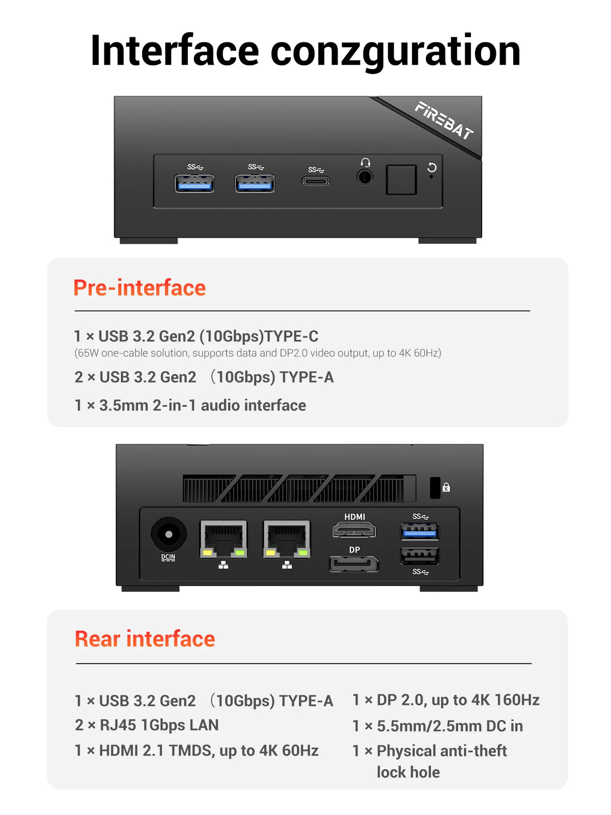 FIREBAT AM02 Mini PC AMD Ryzen 5 6600H CPU 6C/12T 16GB LPDDR5 RAM 512GB SSD Windows 11 Desktop WIFI6 BT5.2 Gaming Computer