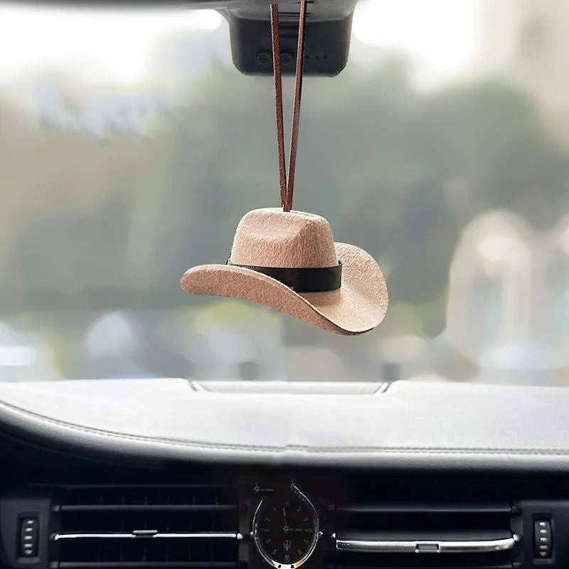 Cute Cowboy Hat Car Ornament Fabric Pendant Decor Fun Road Trip Interior Accessory for Women and Men