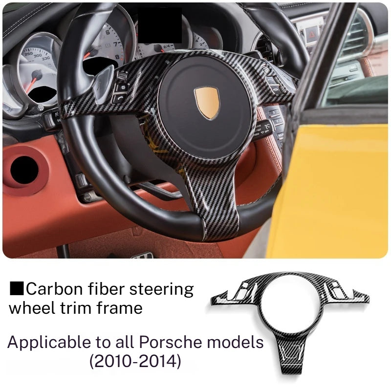 For Porsche Macan Cayenne Panamera 718 Taycan 2011-2025 Style Carbon Fiber Steering Wheel Cover Frame Trim Car Accessories