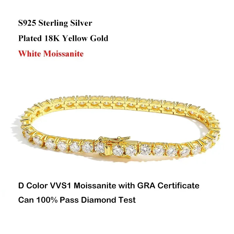 EWYA Real D Color Full 2/2.5/3/4/5/6.5mm Moissanite Tennis Bracelet For Women S925 Plated 18K Rose Gold Diamond Link Bracelets