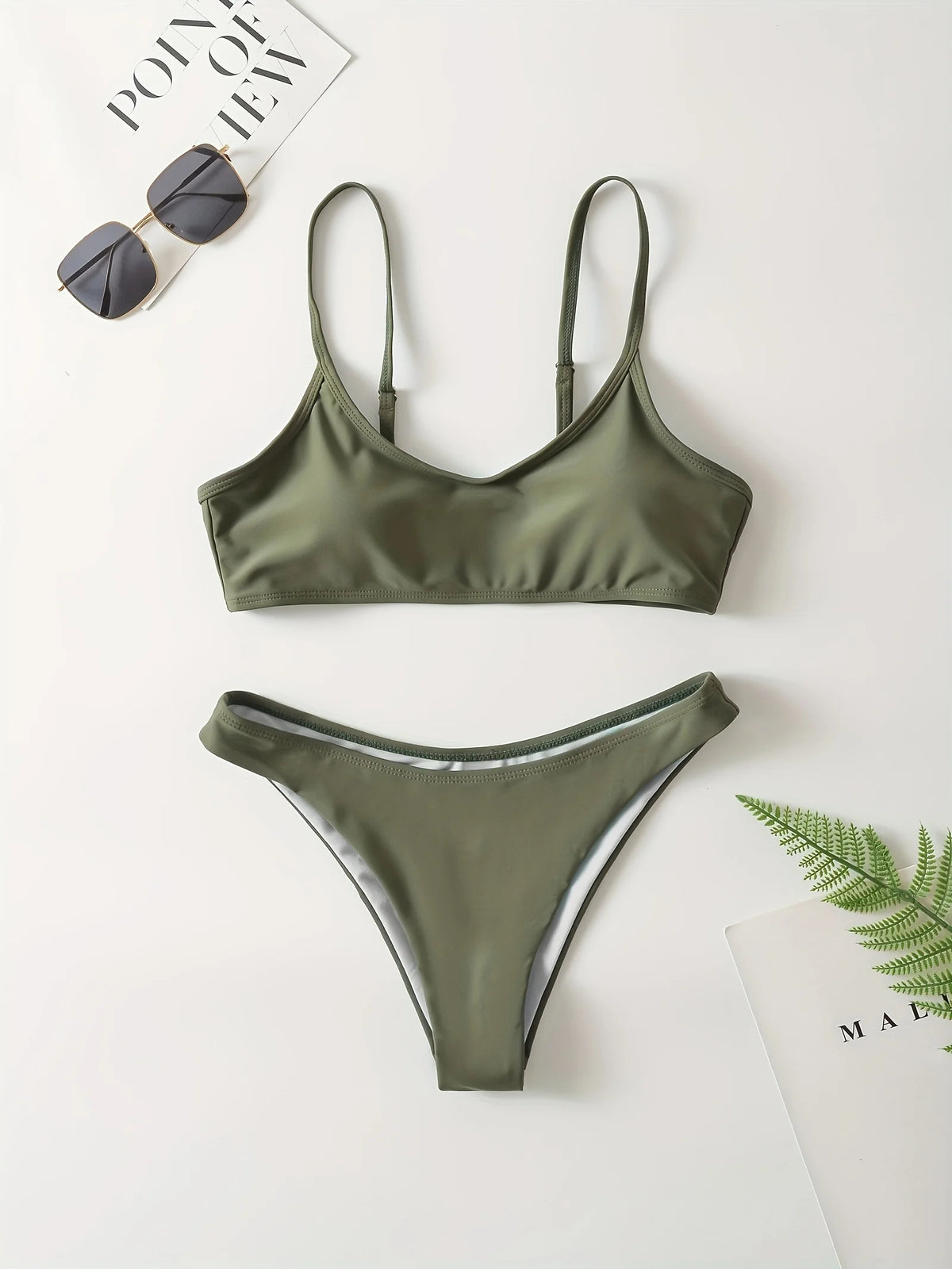 Adult women's fashionable solid color bra bikini - adjustable shoulder straps, suitable for slim fit swimsuits on beach vacation