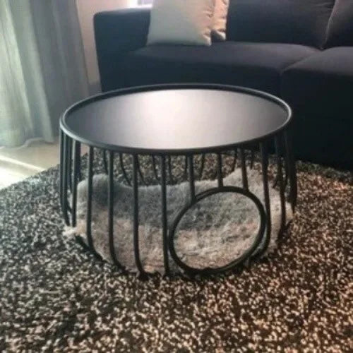 D60cm Creative Nordic Iron Tea Table Round Coffee Table for Living Room Furniture Bed Side Table Rock Plate Tables Cat House Bed