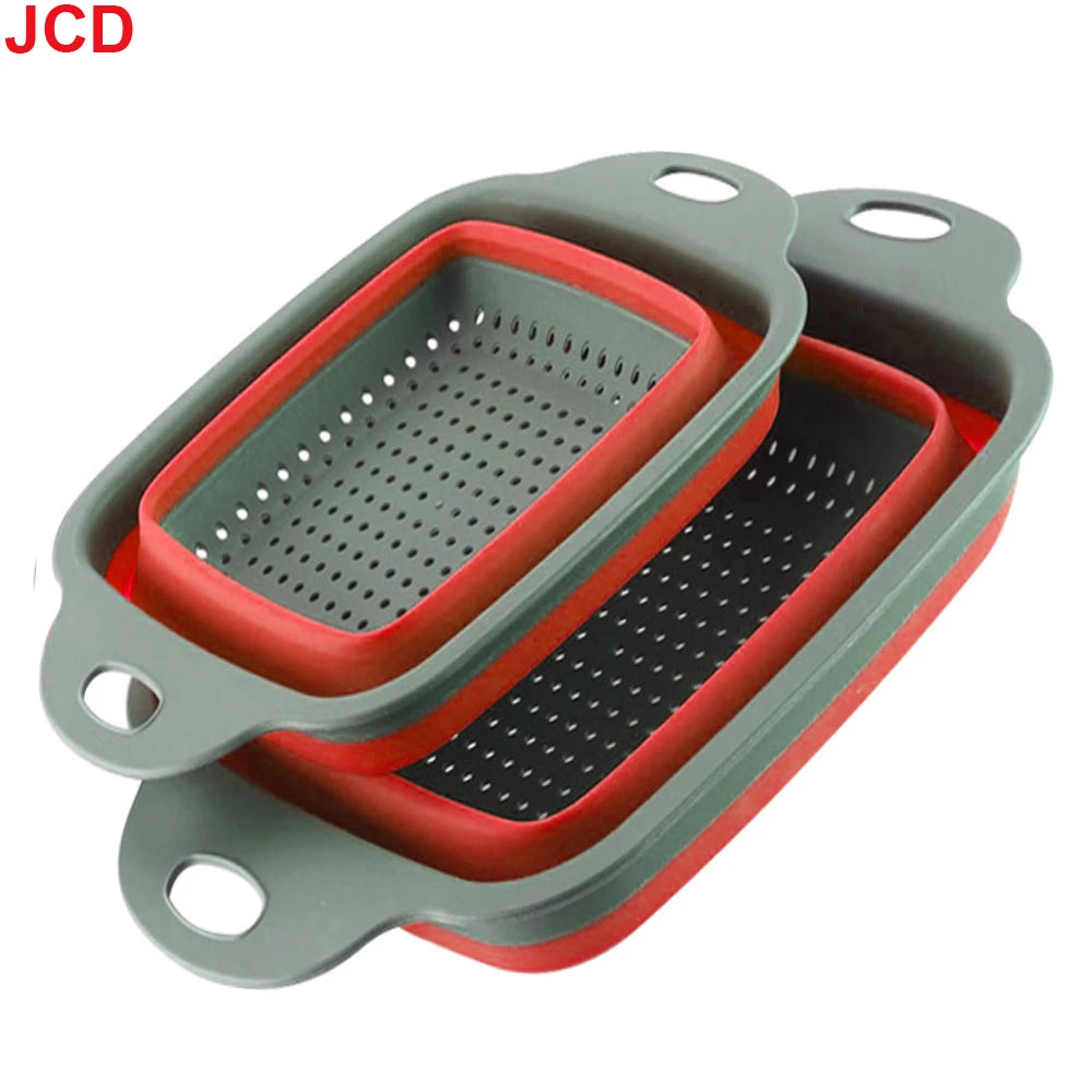 JCD 1pcs Fruit Vegetable Washing Basket Foldable Strainer Silicone Colander Dish Collapsible Drainer Filter Kitchen Storage Tool