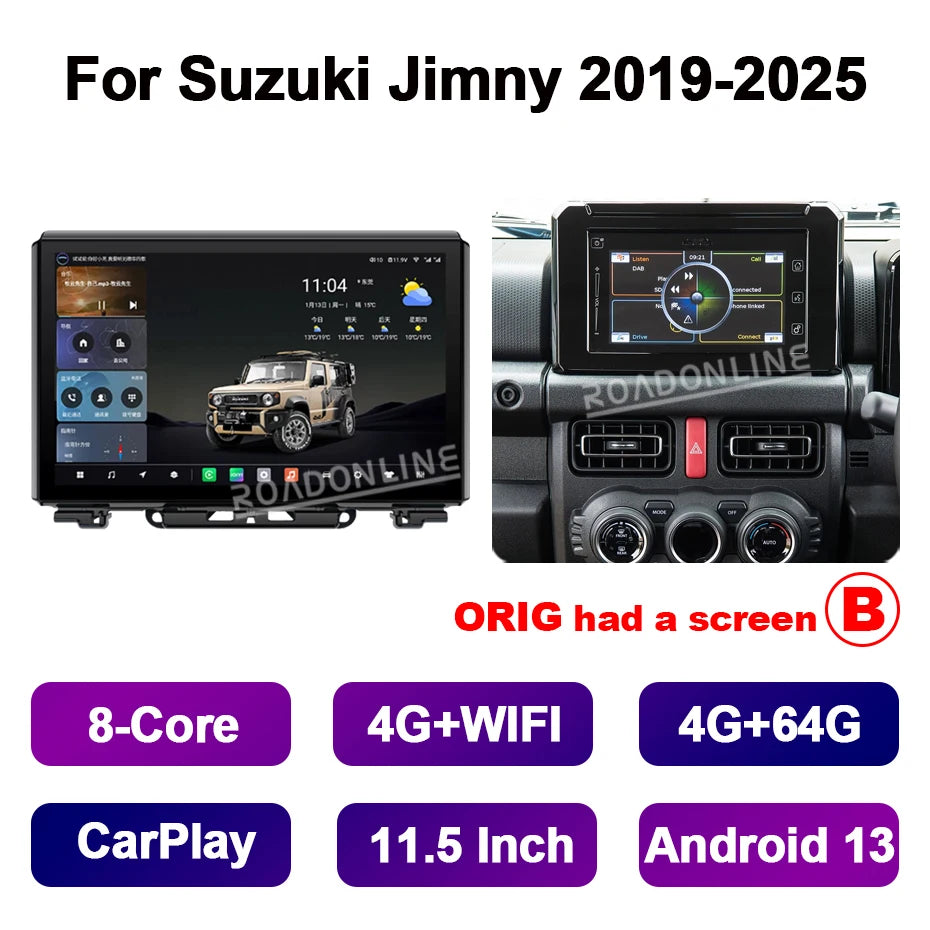 11.5" Android 14 For Suzuki Jimny JB64 JB74 2019-2025 8-Core Car Multimedia Player GPS Head Unit Stereo Radio Receiver CarPlay
