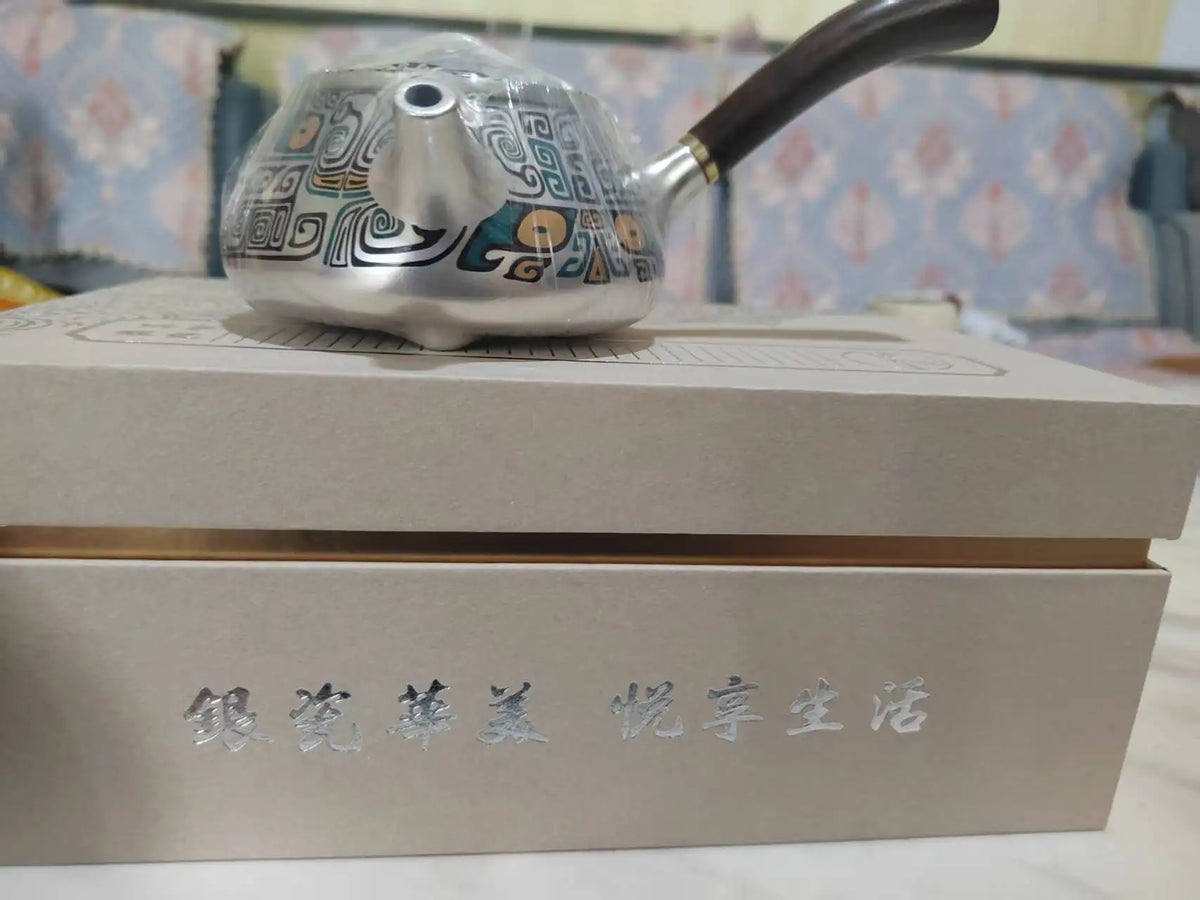 Silver Tea Set 999 Pure Silver Side Handle Stone Ladle Teapot Handmade Gilded Silver Teapot Household Kung Fu Teapot
