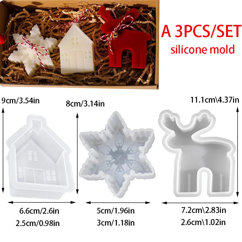 3pcs Gingerbread Man Elk Pine Snowflake Scented Candle Silicone Mold DIY Winter Home Resin Gypsum Decor Handmade Christmas Gifts