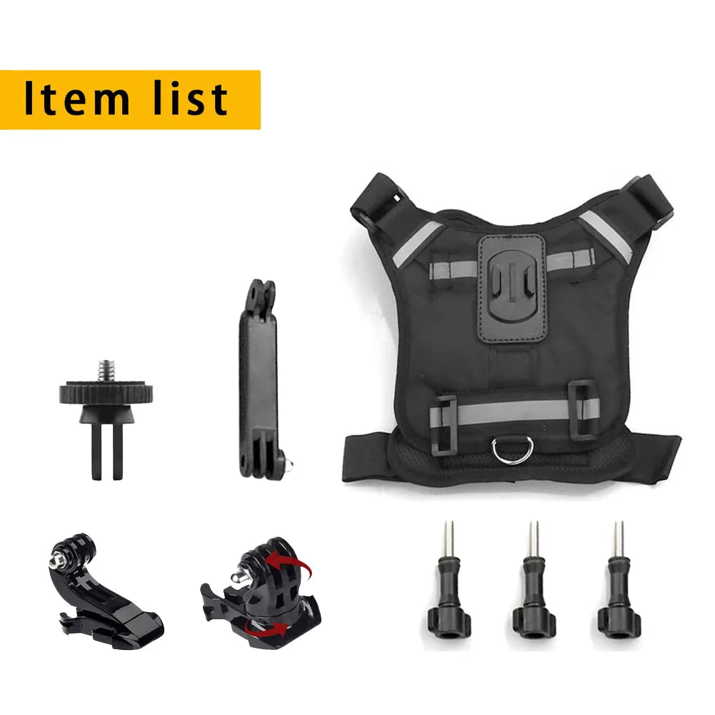 Pet Camera Harness Mount for Gopro Hero DJI OSMO Insta360 for Cats & Small Medium Large Dogs Adjustable Chest Back Holder