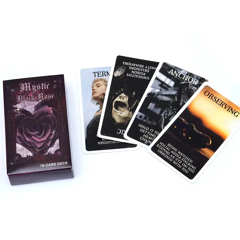 Mystic Black Rose Oracle Deck 78 Pcs Situations Tarot Cards Twin Flame Love Keywords Deck Healing Shadow Work Unique 10.3*6cm