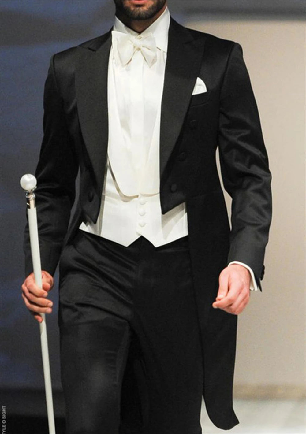 Italian Gentleman Style Wedding Man Long Tail Coat Groom Prom Tuxedos Formal Mens Suits Terno Masculino (Jacket + Pants + Vest)