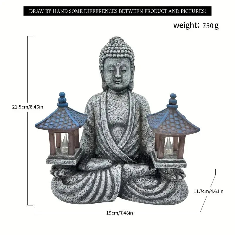 1pc Pagoda Buddha Statues with LED Lights, Solar-Power Buddha Sculpture Decor for Home Garden, Yard, Patio, Yoga.