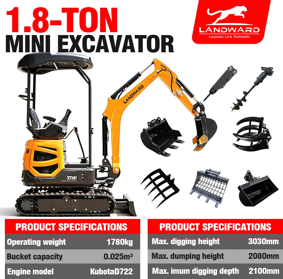 3.5 Ton Mini Excavator Hydraulic Pilot Controls Kubota Engine 2 Ton High-Efficiency Home Mini Digger 1.8T Farm Bagger Customized
